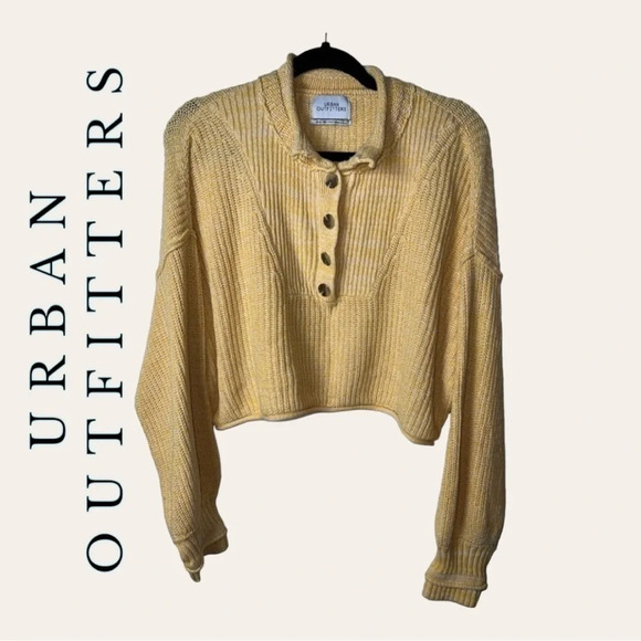 URBAN OUTFITTERS‎ CROPPED SWEATER BUTTONS CHUNKY KNITTED YELLOW IN COLOR - Picture 1 of 11